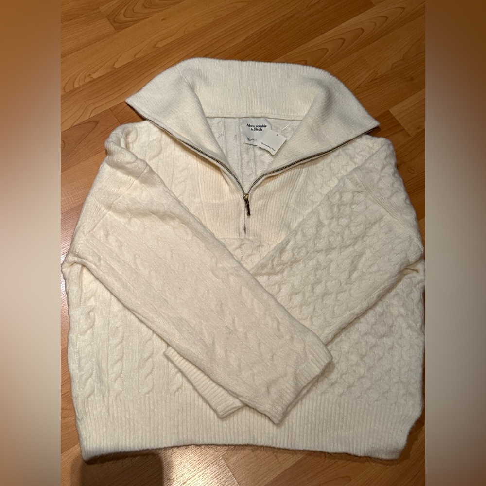 Abercrombie & Fitch Cable Knit Creamy White Sweater Half Zip Turtleneck Y2K